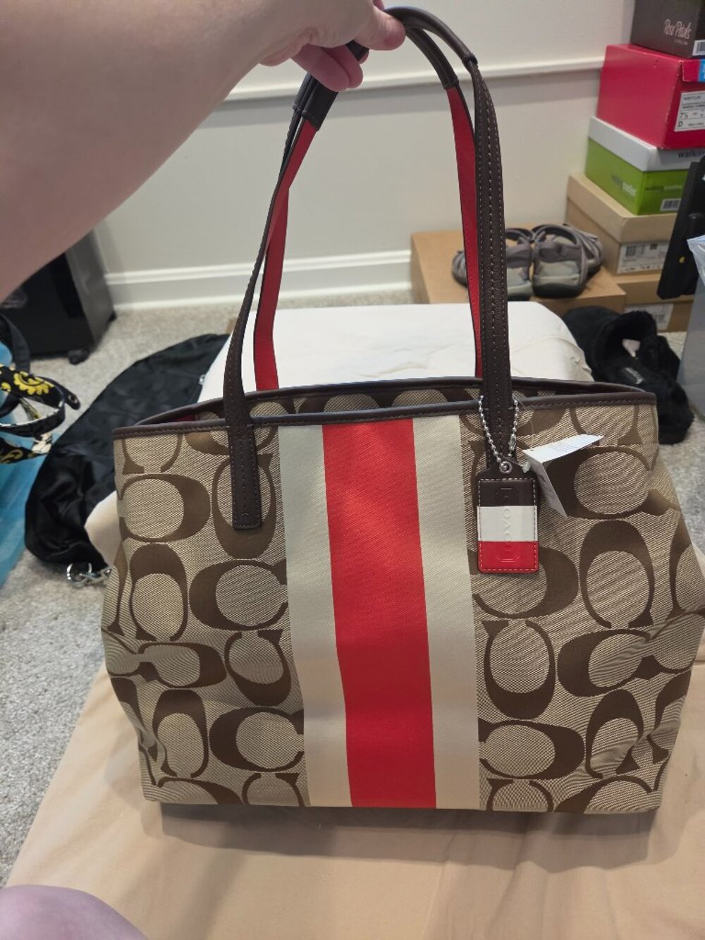 NWT! Coach Heritage Stripe Signature Canvas Large Tote